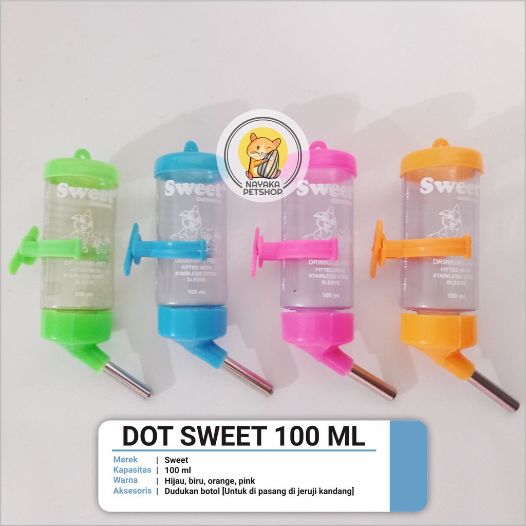 Sweet 100 ml Dot Botol Tempat Minum Hewan Hamster Tupai Bajing Gerbil Sugar Glider Tikus