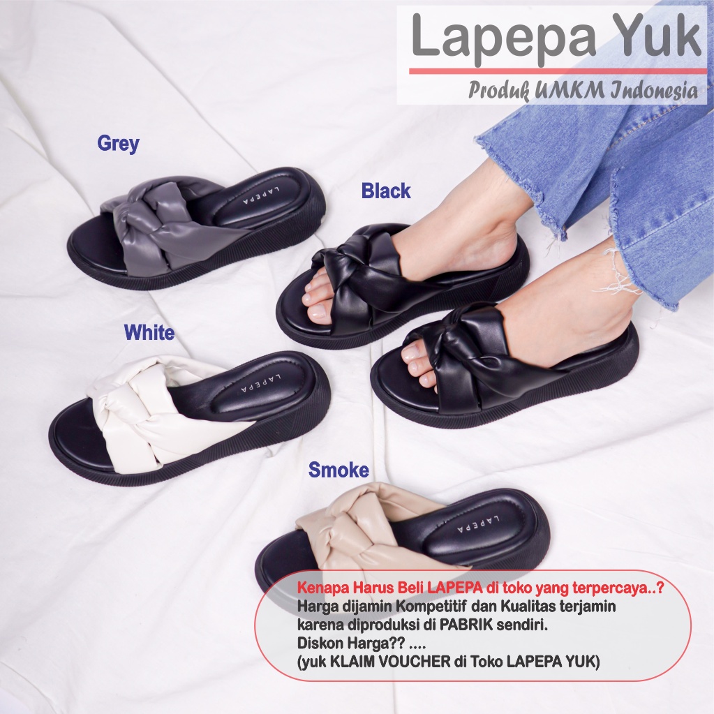 LAPEPA YUK - Sandal Wanita Wedges CALLA  Sendal Cewek Platform Hak Tinggi Model Silang Unik Lucu Size 36 37 38 39 40 41 Pergi Jalan Casual Santai Rumah Slop Warna SMOKE Brown Cokelat Soft Selop Premium Original Kekinian Terbaru Shoes Mall Official Store