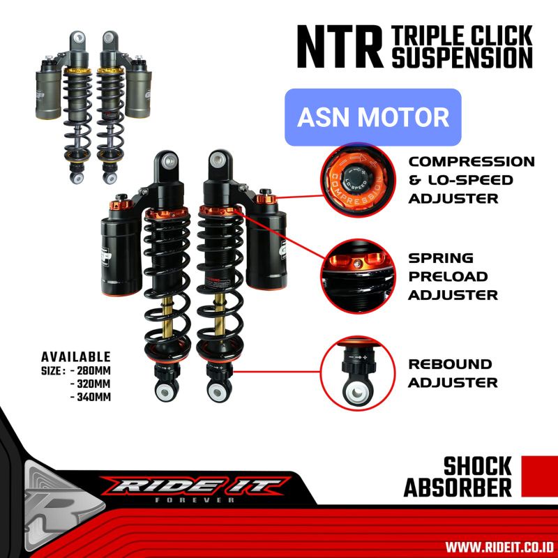 Shock Tabung atas Ride IT GP NTR Series Triple Klik uk 280,320,340