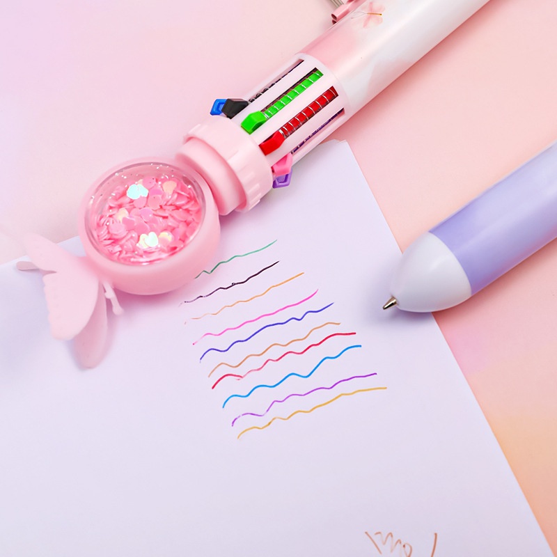 Bolpen Tekan Multifungsi Motif Kartun Kupu-Kupu Multi Warna Untuk Stationery Pelajar Butterfly
