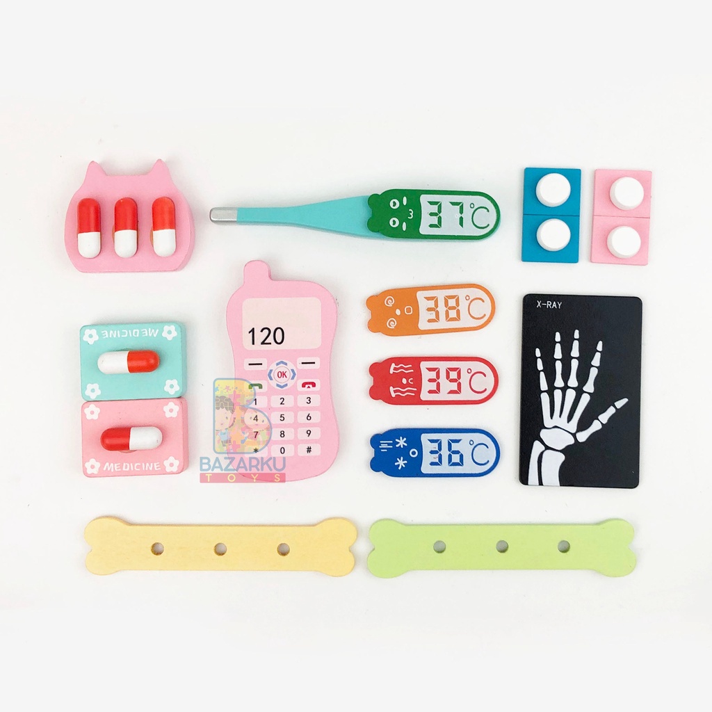 Wodden Doctor Bag Set Dokter Dokteran Mainan Anak Lengkap Mainan Dokter Set Wooden Toys Mainan Kayu Mainan Dokter Gigi Mainan Dokter Gigi Anak