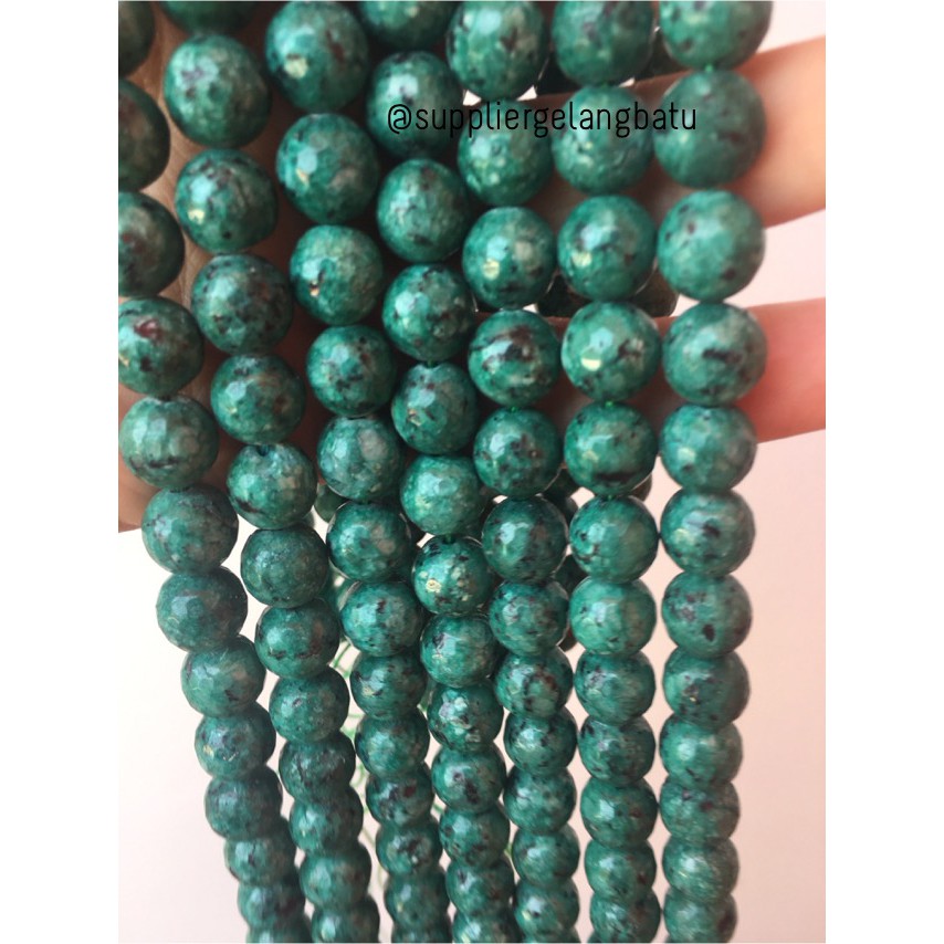 batu green badar lumut FACETED BEAD 10mm chrysocola bacan doko akik Grosir kerajinan tangan craft