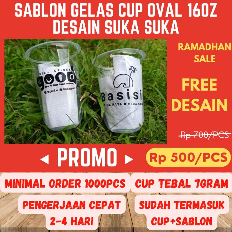 sablon gelas cup oval slim gelas oval slim gelas u 16oz 7 gram mininal order 500pcs