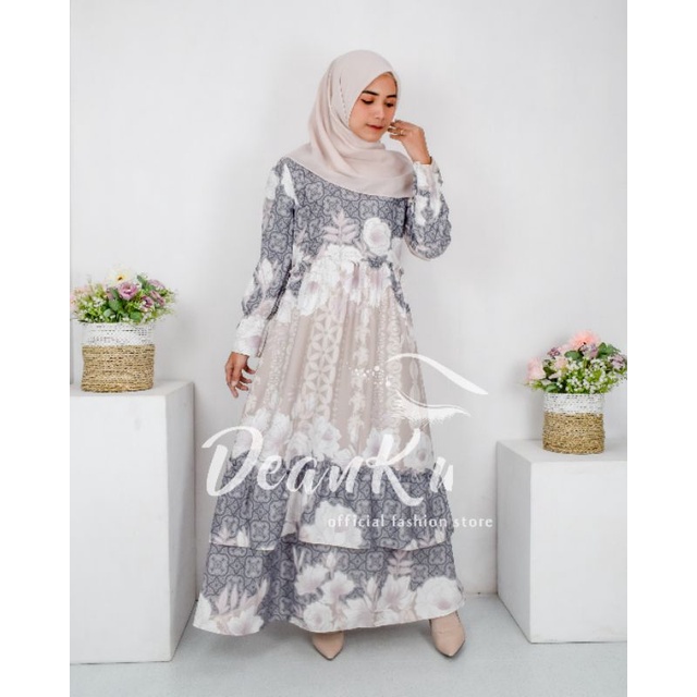 DeanKu Floren Dress Gamis Hari Raya Lebaran Wanita Muslimah Syari Maxmara Lux Premium Original Maxi 