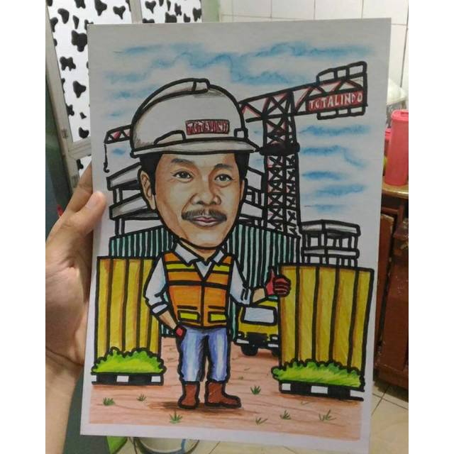 Karikatur 1 kepala A4 tanpa bingkai. Karkatur kertas gambar lukisan lukis wajah murah