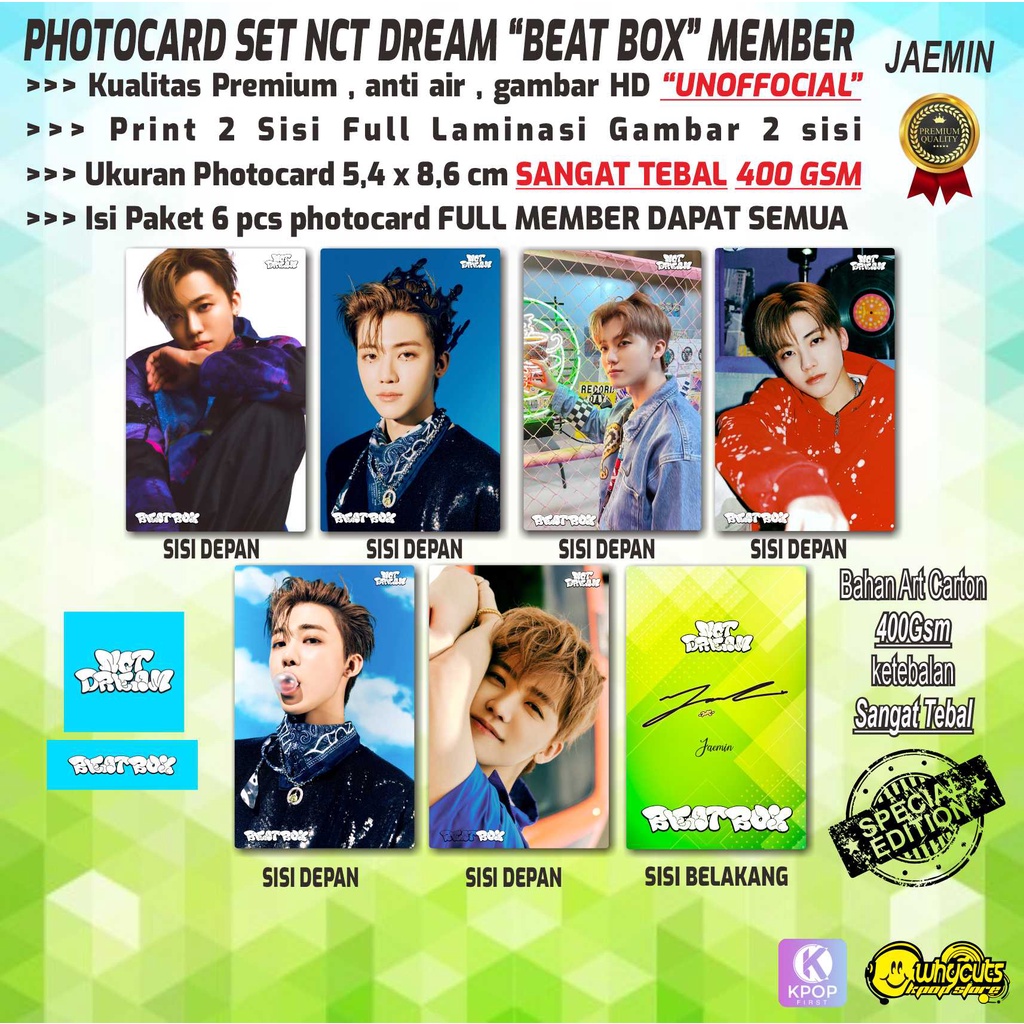 PHOTOCARD FULL SET PREMIUM UNOFFICIAL NCT DREAM BEATBOX MEMBER / PRINT 2 SISI / FULL LAMINASI / SUPER TEBAL / ANTI AIR / 6 PCS