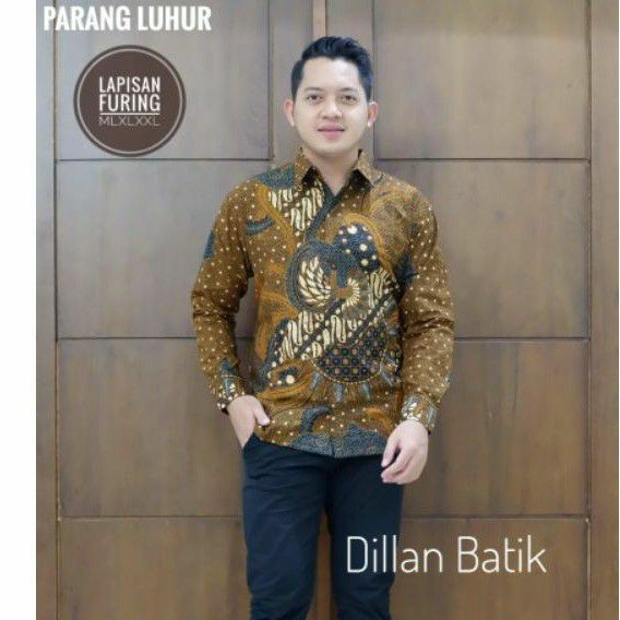 KEMEJA BATIK PRIA TERBARU BATIK LAPIS FURING LENGAN PANJANG WARNA COKLAT TERBARU BATIK EXCLUSIVE