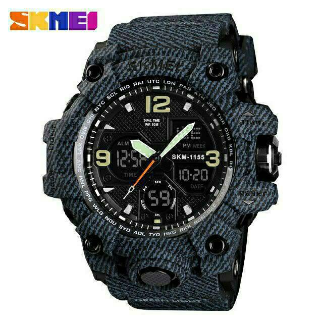 Jam SKMEI 1155b denim army series bergaransi free carton box SKMEI