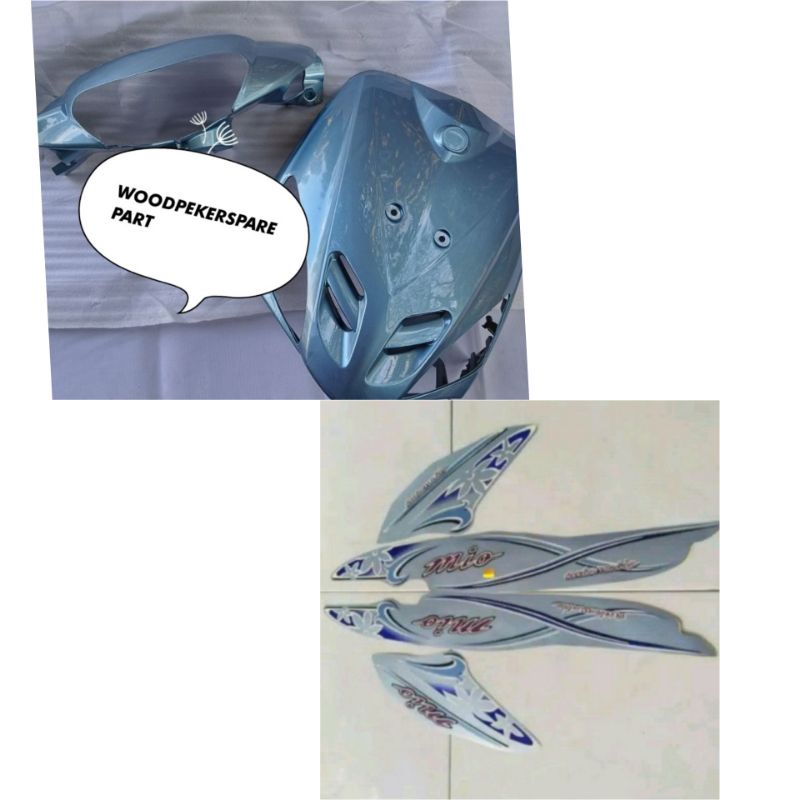 PAKET BAGIAN DEPAN YAMAHA MIO SPORTY BIRU TELUR ASIN+STRIPING