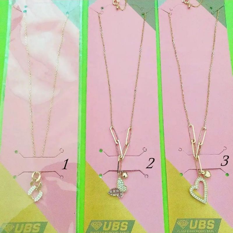 Kalung variasi paperclip rantai, kupu, love UBS kadar 8K 375