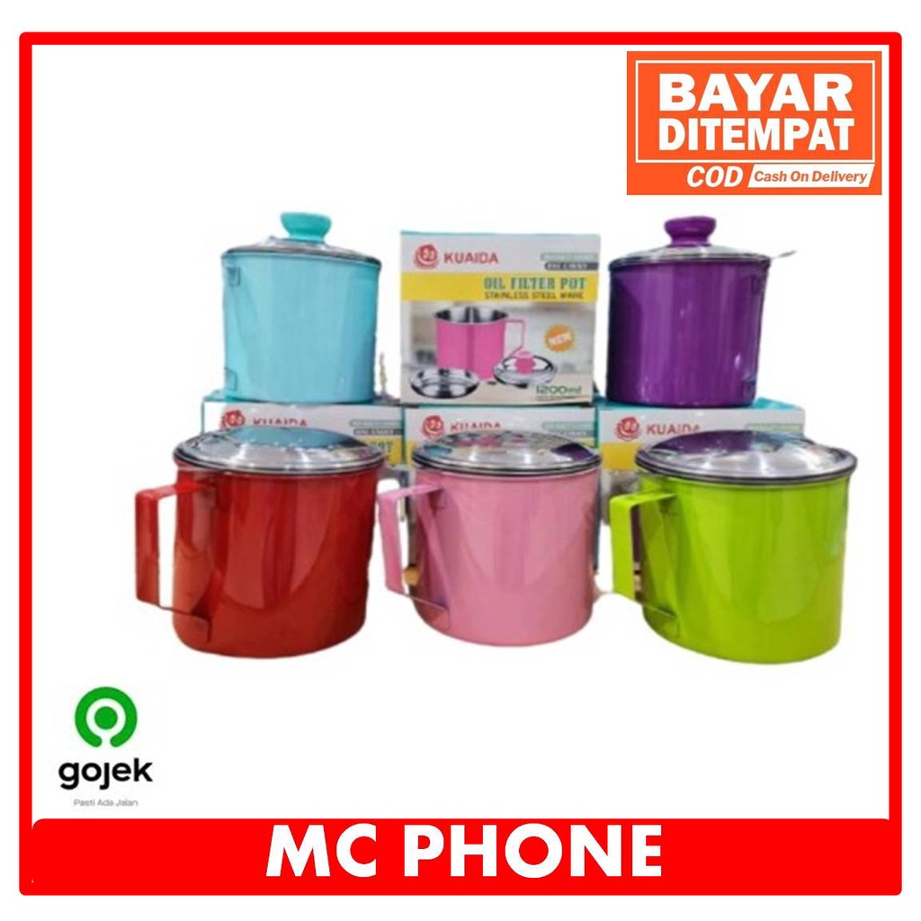 Oil Pot Warna 1200 ml Wadah Saringan Minyak Stainless