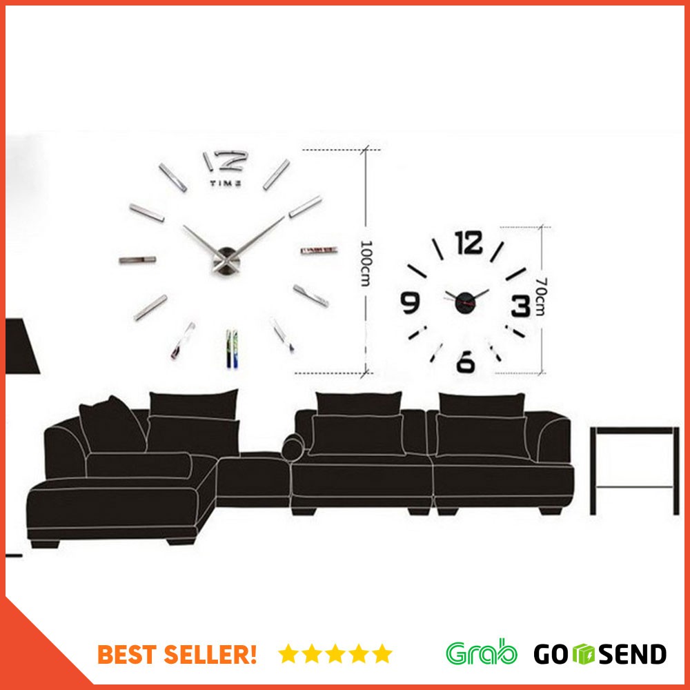 DIY Giant Wall Clock 80-130cm Diameter / Jam Dinding - ELET00660 - Black