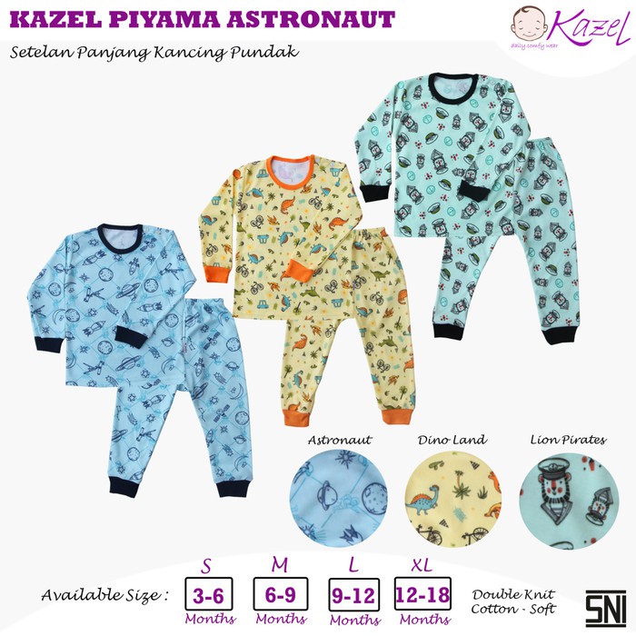 Kazel - ASTRONAUT 3 Stel Baju Panjang Kancing Pundak + Celana Panjang