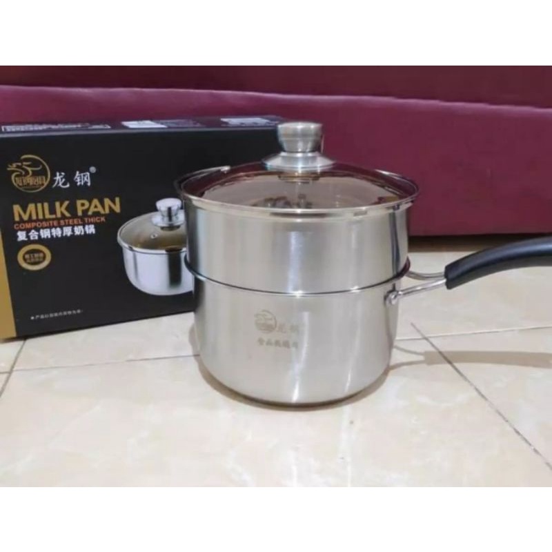 panci susu steamer 18cm/milk pot with steamer stainless tebal 18cm