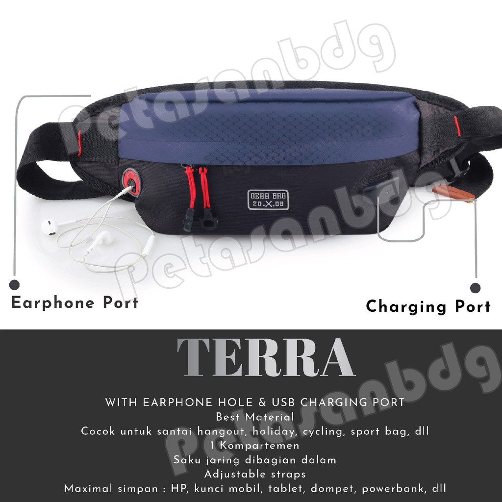 PTS - Tas Selempang Pria Laki Waist Bag Gear Bag 13109 PORT + FREE USB EXTENTIONS CABLE