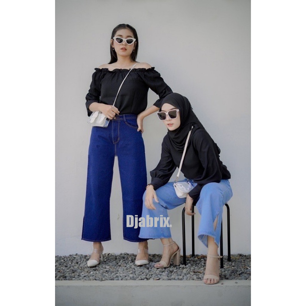 CELANA WANITA KULOT JEANS HIGHWAIST KULOT JEANS BELAH SAMPING PANJANG KEKINIAN