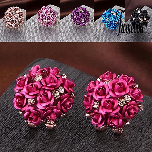 Anting Stud Desain Bunga Mawar Mekar Aksen Berlian Imitasi Untuk Wanita