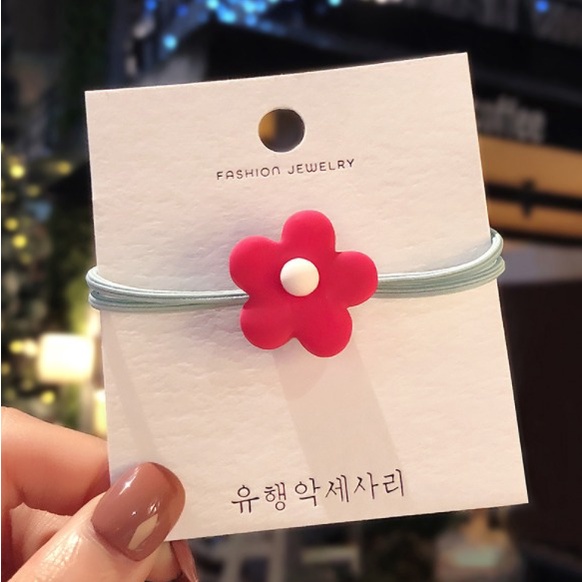 OSM JKT F5100 (1 PC) Ikat Rambut Elastis Motif Bunga Lucu Gaya Korea / Karet Rambut /Kunciran Rambut-Hijau