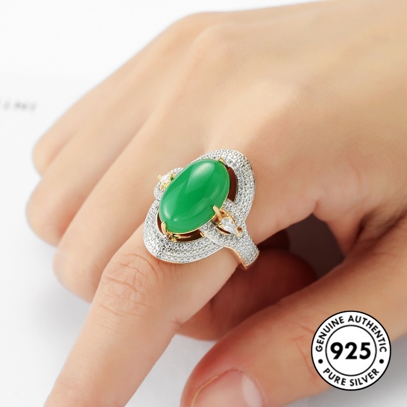 Cincin Sterling Silver 925 Dengan Batu Giok Untuk Wanita