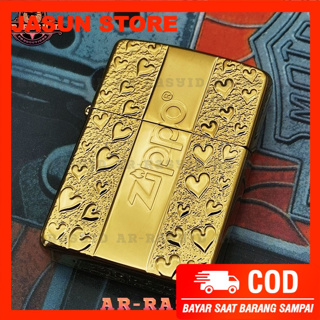 Korek Api Minyak Zippo Gold Ukir Motif Zippo Love 168 3962-3