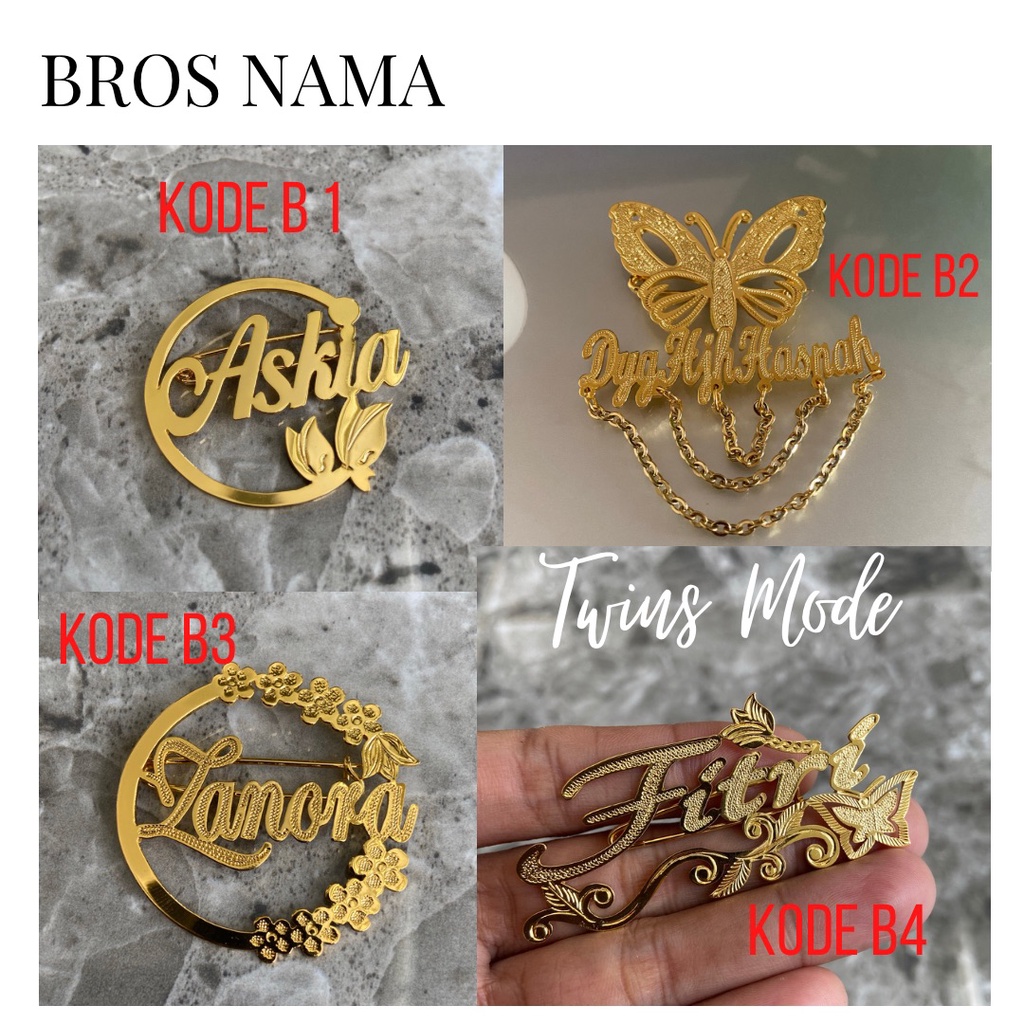 Bros Nama Untuk Pin Hijab Lapis Emas Anti Karat Gold Rosegold dan Silver Warna Awet