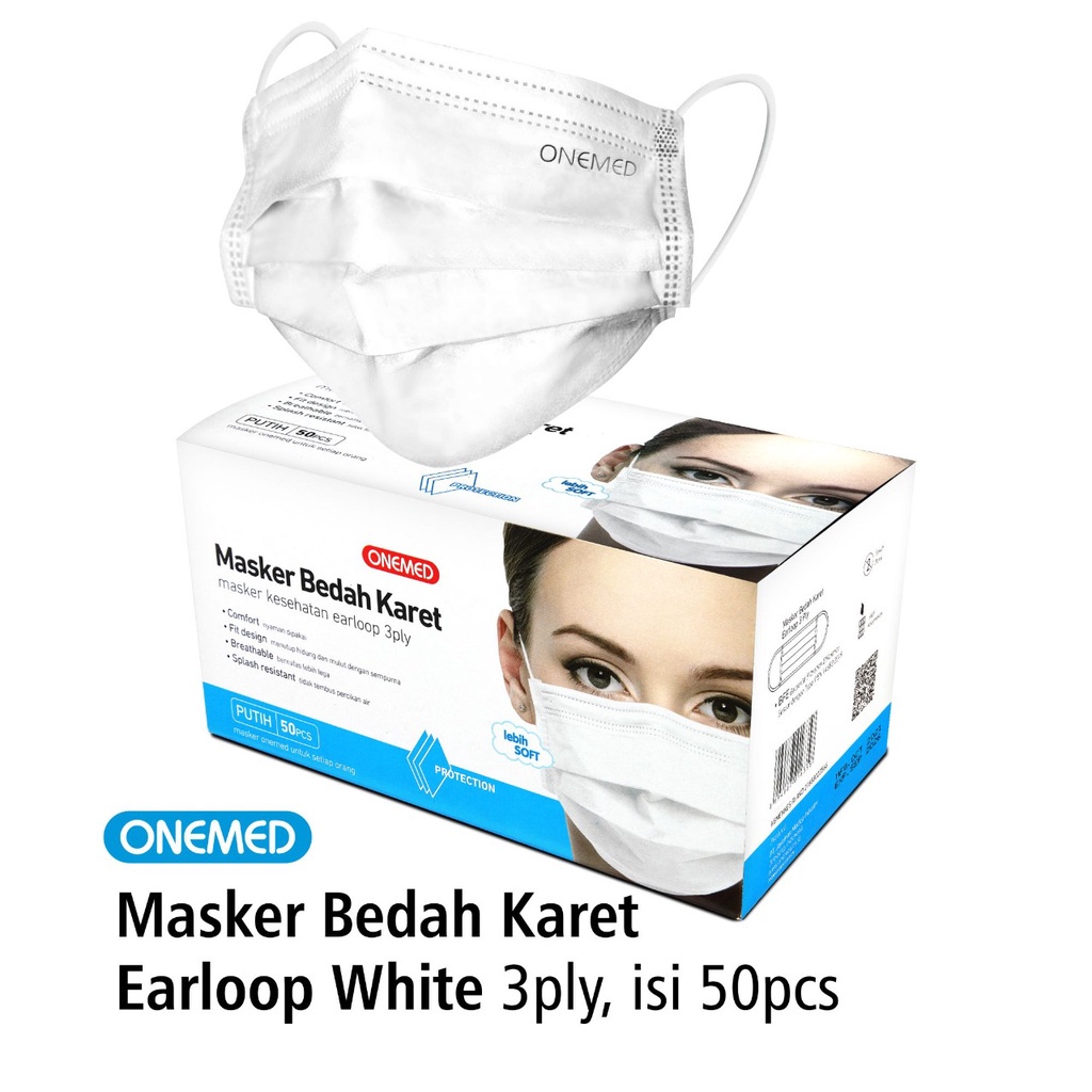 Masker Medis Karet Putih OneMed Box Isi 50Pcs