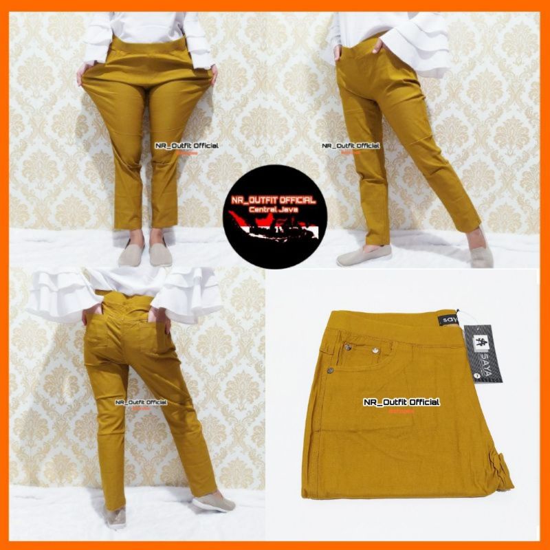 Mustard Kunyit Celana Legging Saya Soft Jeans Tergging Wanita Import Panjang Super Stretch Lejing Full Karet Jumbo Big Size M-L8