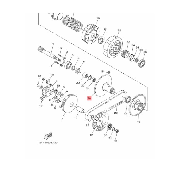 PULY PULI PULLY SECONDARY CVT BAWAH COWO MIO J SOUL GT FINO FI XRIDE X RIDE 115 ORI YGP 54P-E7660-00