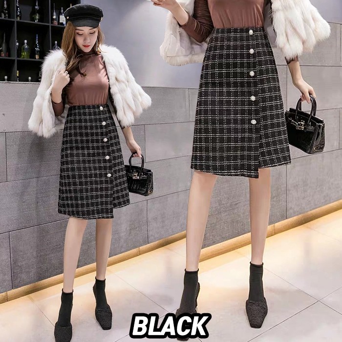 KARAKOREA 8939 Jiyeon Skirt/Rok Autumn/Midi Skirt/Rok Korea Skirt/Rok Blackpink Skirt-8939/Black