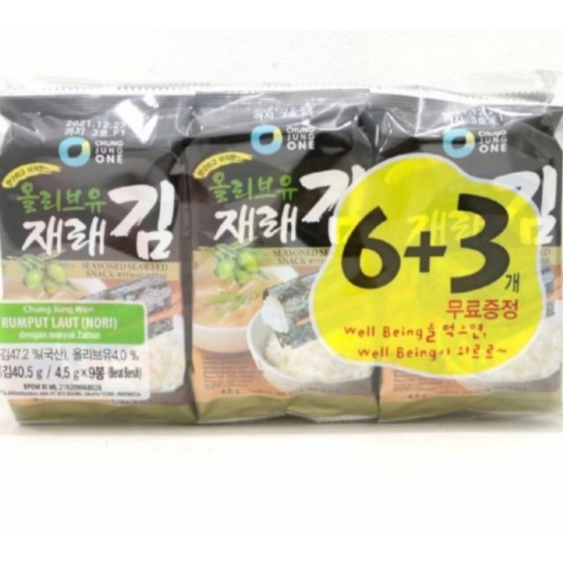 

6+3 Rumput Laut | Chung Jung One Nori Seaweed Olive Oil Korea 9x4,5 gram