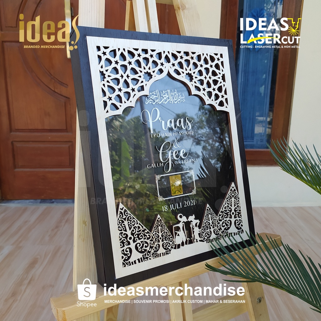 Mahar Pernikahan Frame Kayu 40 x 50 cm / Seserahan Mahar / Mahar Lasercut / Mahar Rustik Rustic