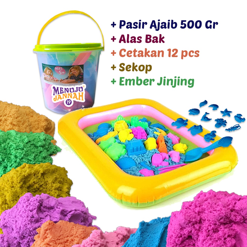 ⭐BISA COD⭐ Paket Pasir Ajaib 500 Gram + Alas Main + Sekop + Cetakan + Ember Toples, Mainan Edukasi A