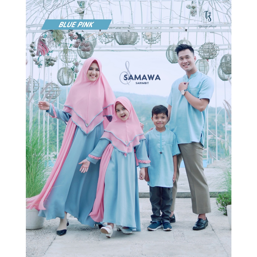 SAMAWA SARIMBIT FAMSET BLUE PINK BY AAHVA | FAMSET LEBARAN