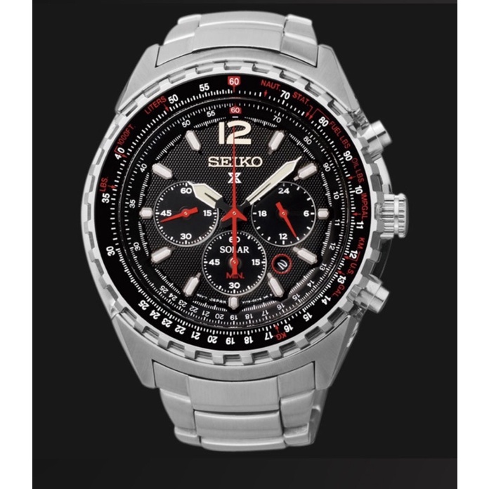 JAM TANGAN Seiko PRIA SSC261P1 Prospex Aviation Solar Silver Black Red ORIGINAL GARANSI RESMI