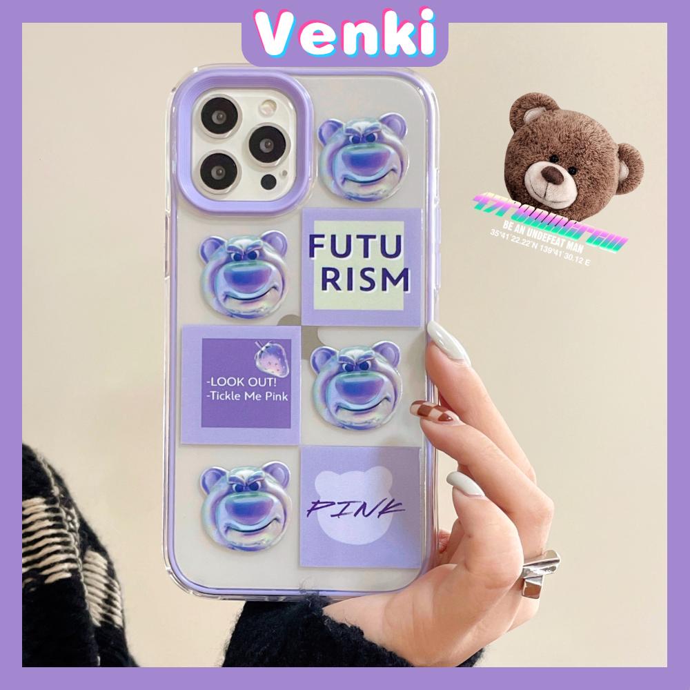 iPhone Case Silicone Soft Case 3-in-1 Clear Case Square Edge Removable Acrylic Frame Protection Screen Protector Camera Shockproof Purple Strawberry Bear Cartoon Cute Style For iPhone 13 Pro Max iPhone 12 Pro Max iPhone 11 Pro Max iPhone 7 Plus iPhone XR