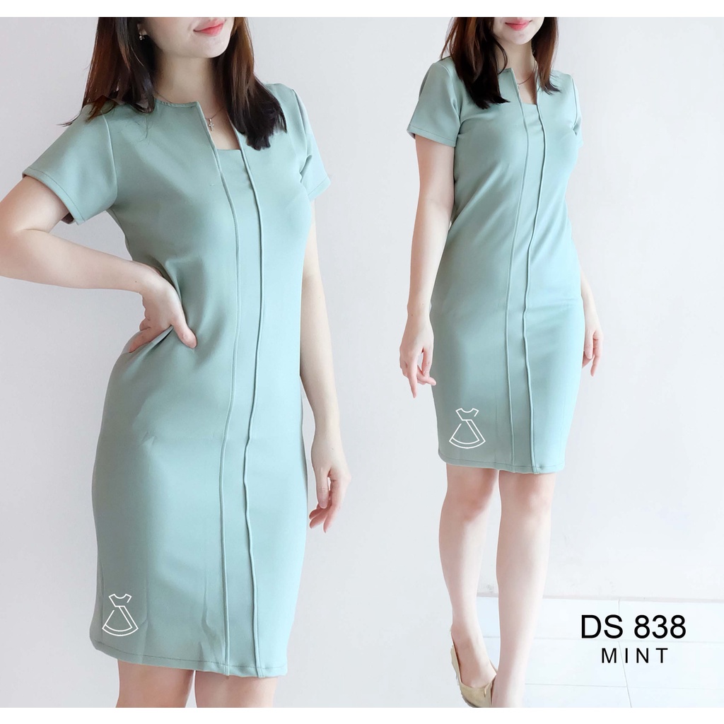 DS838 - DRESS KANTOR DRESS PESTA BASIC SEPAN STRETCH MURAH