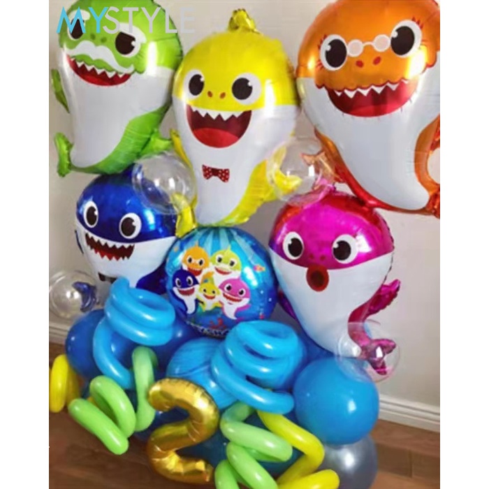 HAPPY TIME BALON FOIL TEMA BABY SHARK BALON PESTA HAPPY BIRTHDAY HBD DEKORASI ULANG TAHUN BALON IKAN HIU