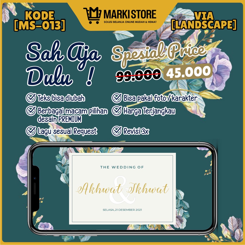 UNDANGAN DIGITAL PERNIKAHAN VIDEO MODERN ELEGAN ISLAMI JAWA MURAH WEDDING INVITATION KODE MS-013