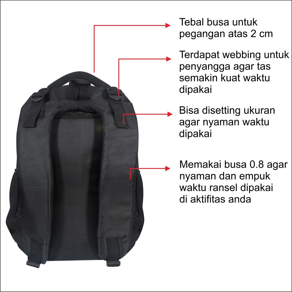 Tas Ransel Laptop Punggung Tas Pria Wanita Unisex Model Polos Bahan Tebal - Polo Global - 9714