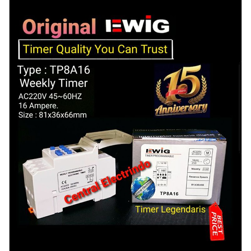 Timer Weekly Digital EWIG TP8A-16A AC 220V (1min~168hours).