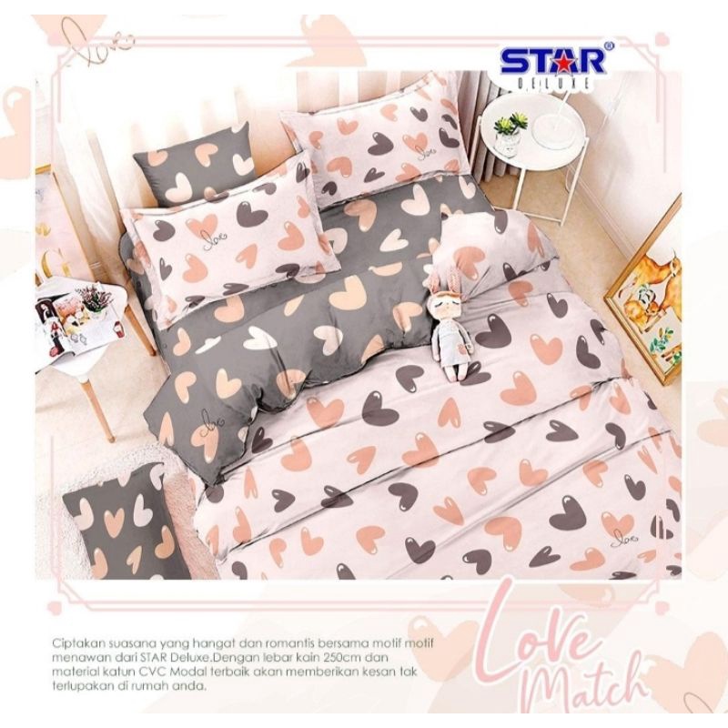 sprei dan badcover set katun lokal star motif LOVE MATCH