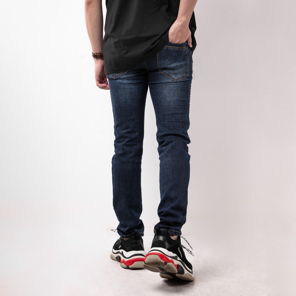 Celana Jeans Pria Bahan Stretch Denim - Biker Jeans - Dark Blue - (UJB-03)