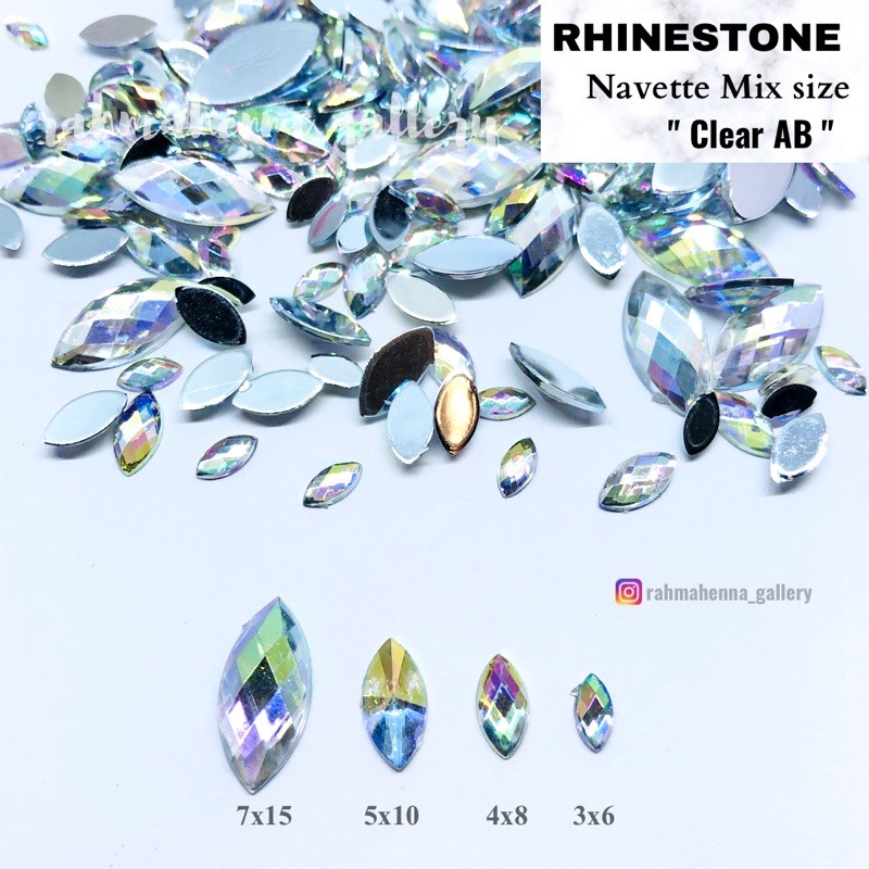 RHINESTONE NAVETTE CLEAR AB MIX hiasan henna ,nail art , gemstone