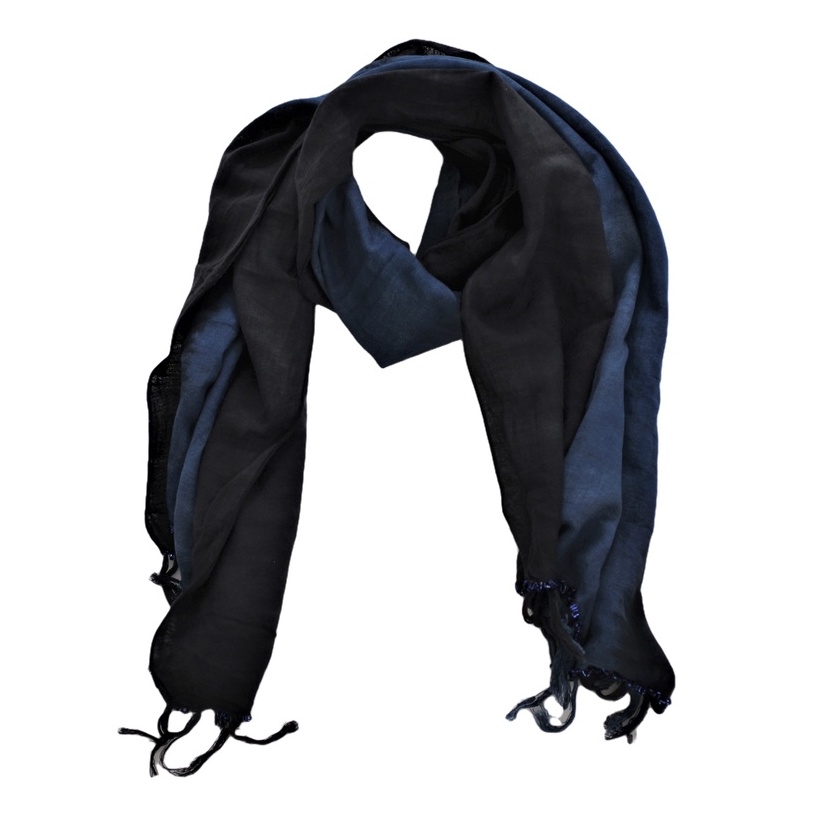 Syal Leher  Scarf Leher Polos Gradasi Tenun Tangan Pasmina Panjang  Hitam Biru GESYAL