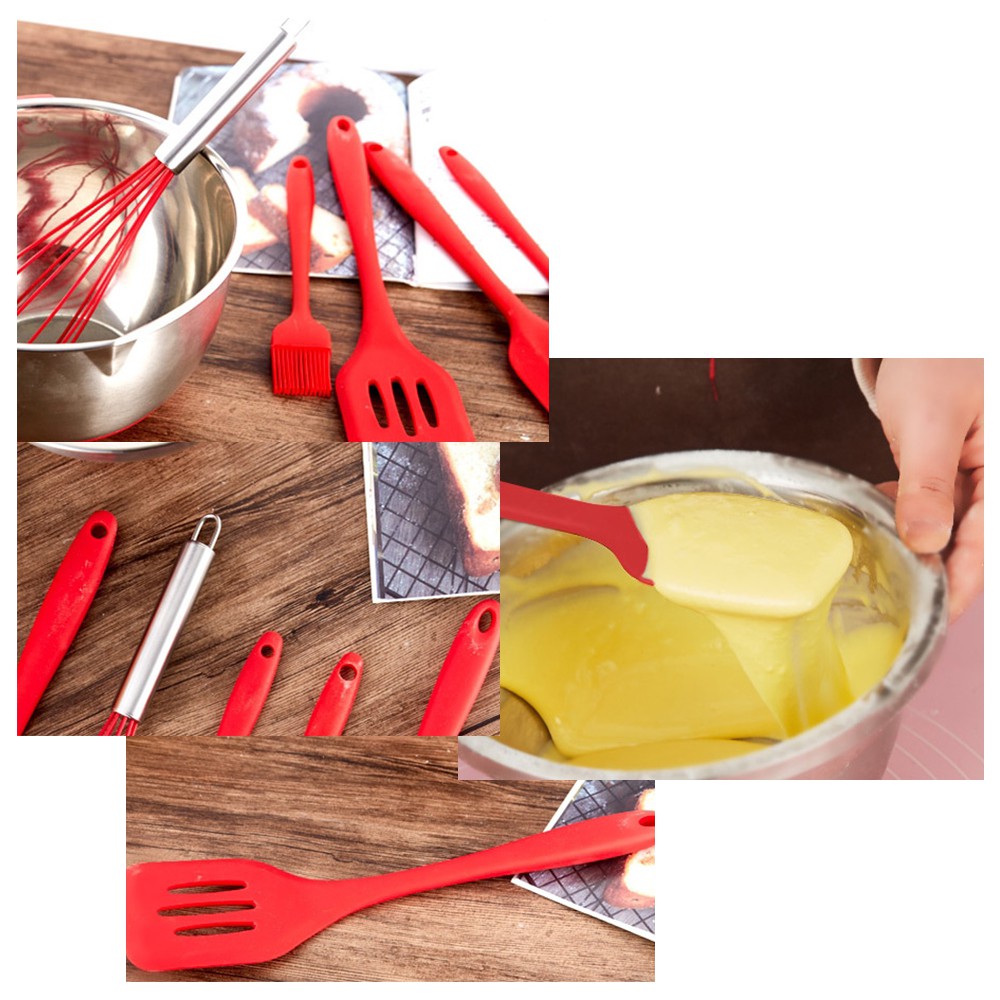 HOVELSHOP Set Alat Masak Set 5 Pcs Silikon Spatula Sutil Anti Panas