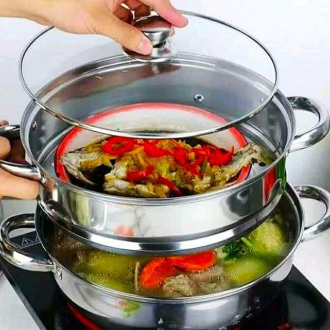 Panci Kukus Steamer Dandang Kukusan Dimsum 2 Tingkat Stainless Kecil - Diskon Khusus 