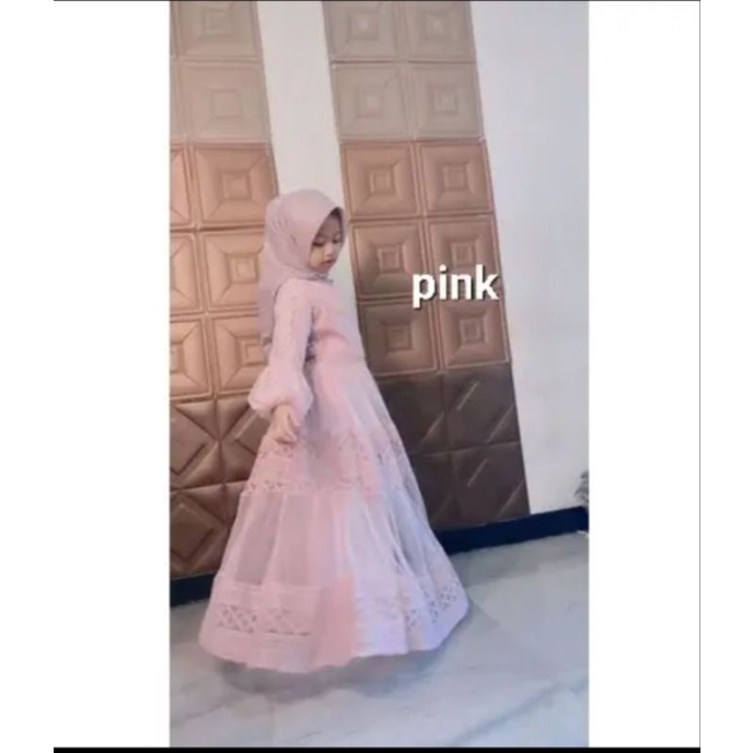 Gamis pesta Anak perempuan Bahan Brukat Tile kekinian Ukuran S/M/L/XL Umur 3-17 Tahun Terlaris Sekarang