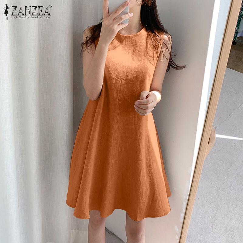 ZANZEA Women Sleeveless Summer Casual Loose Shirts Dress Sundress Mini Dresses