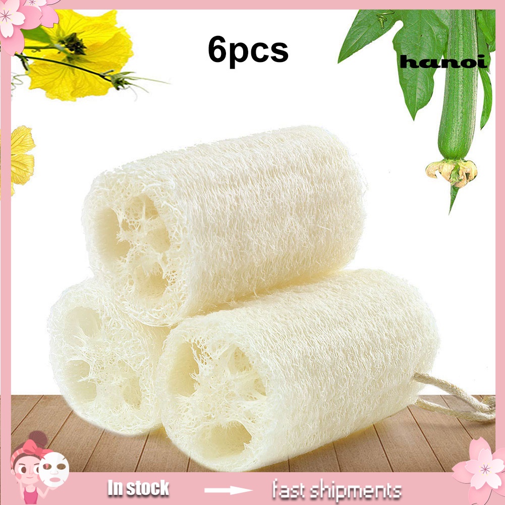 HQTM_6Pcs Natural Loofah Exfoliating Cleaning Bath Shower Sponges Body Scrubbers