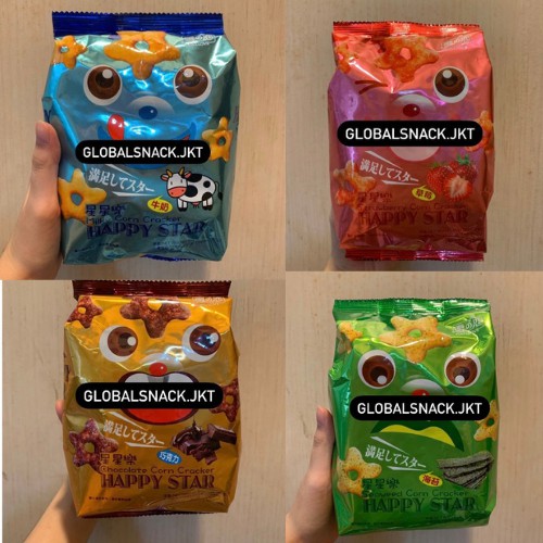 

Happy Star Corn Cracker Strawberry / Seaweed / Chocolate / Milky Corn - Taiwan Snack